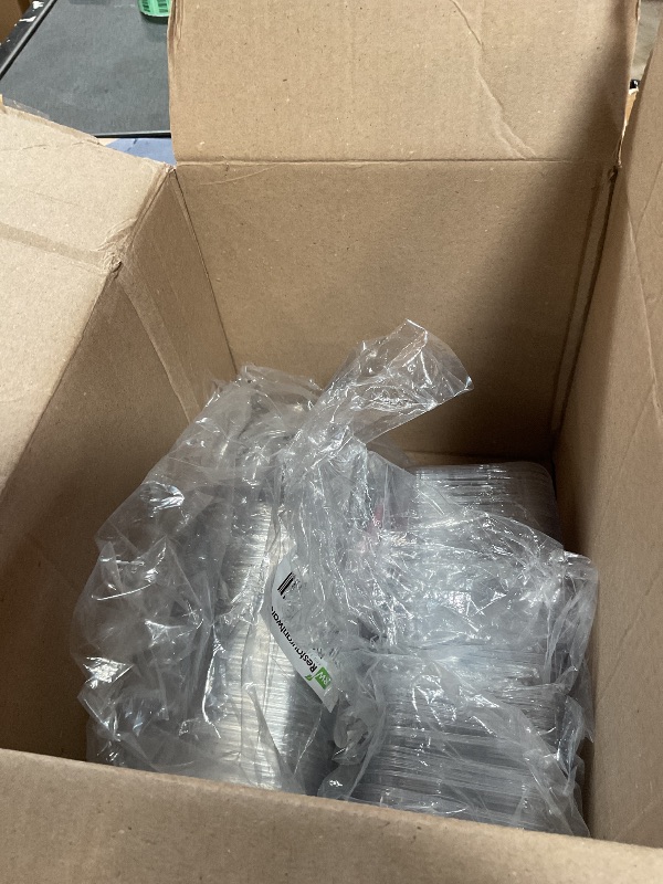 Photo 1 of ***MINOR DAMAGES ( CRACKED LIDS TO SOME CONTAINERS)*** Restaurantware Deli Container 50 Pack of 8 oz Square Disposable Plastic Food Container Leak-Resistant Cold Snack Box Clear