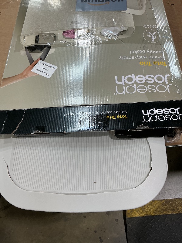 Photo 1 of ***LID HAS BIG CRACK/ MISSING ASSEMBLY PIECES **** Joseph Joseph Tota Trio 90 liter/23.8 gallon Laundry Hamper Separation Basket with lid, 3 Removable Washing Bags with Handles- Ecru