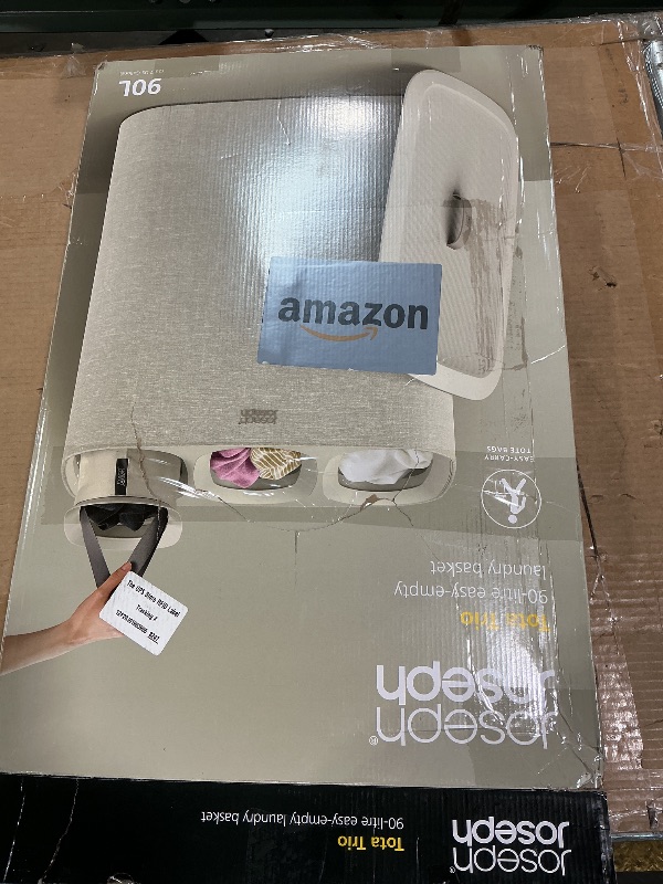 Photo 1 of ***LID HAS BIG CRACK/ MISSING ASSEMBLY PIECES **** Joseph Joseph Tota Trio 90 liter/23.8 gallon Laundry Hamper Separation Basket with lid, 3 Removable Washing Bags with Handles- Ecru