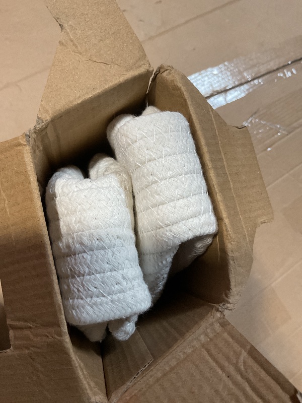 Photo 1 of 2 Pack Small Woven Basket with Gift Bags and Ribbons, Empty Decorative Gift Chest Box, Cute Baby Gift Basket for Nursery, Cotton Rope Room Shelf Storage Basket with Handles, All 12"x 8"x 5",White