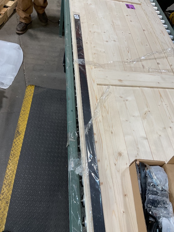 Photo 1 of ***FOR PARTS ONLY / HAS A CRACK*** Paneled Solid Wood Unfinished Barn Door With Installation Hardware Kit