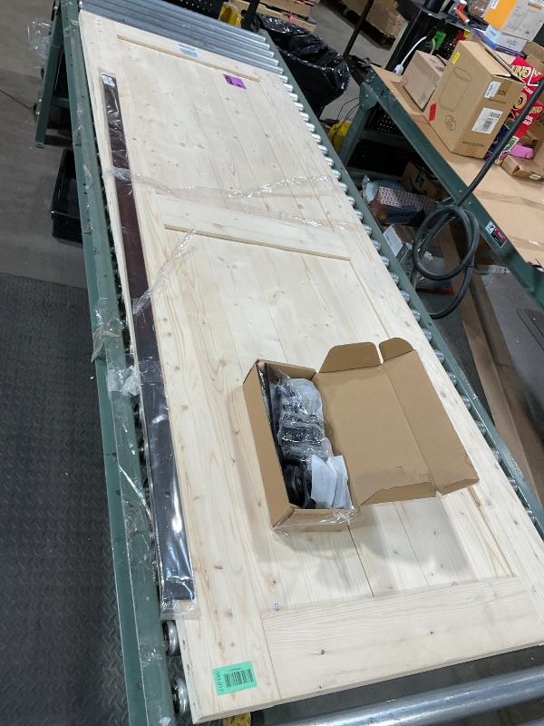 Photo 1 of ***FOR PARTS ONLY / HAS A CRACK*** Paneled Solid Wood Unfinished Barn Door With Installation Hardware Kit
