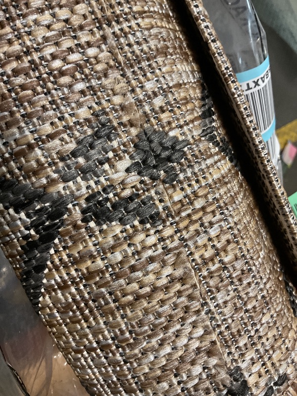Photo 1 of **CUT DAMAGE**JONATHAN Y Moroccan Geometric Indoor Outdoor Area Rug 5X8 Natural/Black, Ourika Textured Weave for Backyard, Patio, Porch, Easy-Cleaning, High Traffic, Pet-Friendly, Non-Shedding (SMB108D-5)LPNPM881166779
