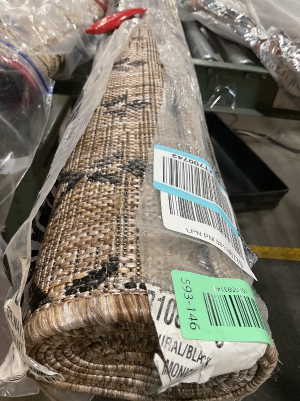 Photo 1 of **CUT DAMAGE**JONATHAN Y Moroccan Geometric Indoor Outdoor Area Rug 5X8 Natural/Black, Ourika Textured Weave for Backyard, Patio, Porch, Easy-Cleaning, High Traffic, Pet-Friendly, Non-Shedding (SMB108D-5)LPNPM881166779
