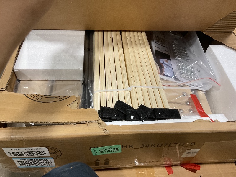 Photo 1 of **SELLING FOR PARTS AS PARTIAL SET**IDEALHOUSE Queen Size Canopy Bed Frame with Nailhead Decoration Headboard?Upholstered Bed Frame with Poles 4 Corner Bed Bracket,Solid Wood Slats Support,No Box Spring Needed,Noise Free,Beige