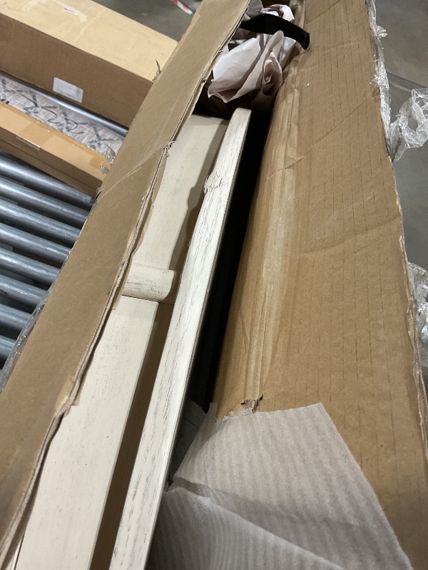 View 6 of **SELLING AS PARTIAL SET. ONE BOX OF TWO**Dinehome 5-Piece Wooden Round Extendable Dining Table and 4 Upholstered Chairs Set for Kitchen Room Furniture, Retro Style, Antique White