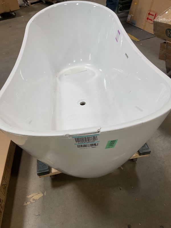 Photo 1 of **MAJOR CRACKING ON LIP. DIRT/SCRAPES. CRACKING IN BOTTOM**WOODBRIDGE 71"Freestanding White Acylic Soaking Bathtub with Brushed Nickel Drain and Overflow,B0017-BN