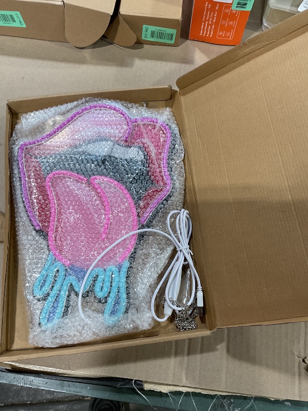 Photo 1 of ***DOESNT WORK AND DAMAGED INCTHE BACK BUT STILL LOOKS COOL***Lips Tongue Neon Sign Tongue LED Neon Light Up Sign for Wall Decor Tongue Drool LED Sign Neon Light for KTV Bar Pub Man Cave Bedroom Party Wedding Decor