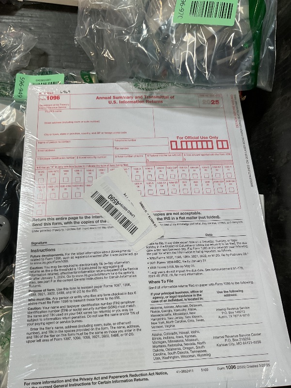 Photo 1 of 1096 Transmittal Tax Forms 2025. 10 Pack Laser 1096 Transmittal Summary Tax Forms 2025 Compatible with QuickBooks and Accounting Software, Use for 1099 NEC, MISC, INT, and Other 1099 Forms