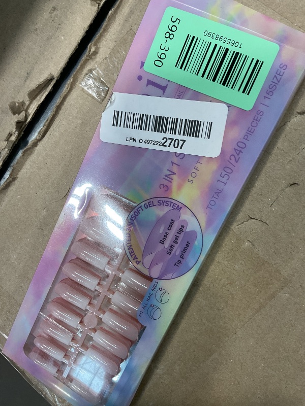 Photo 1 of 150Pcs Nude White Ombre Press on Nails Long Square Fake Nails In15 Sizes 3 IN 1 Soft Gel Nail Tips Pink White Gradient Glossy Reusable Acrylic Nails No Need to File False Nails for Women Manicure