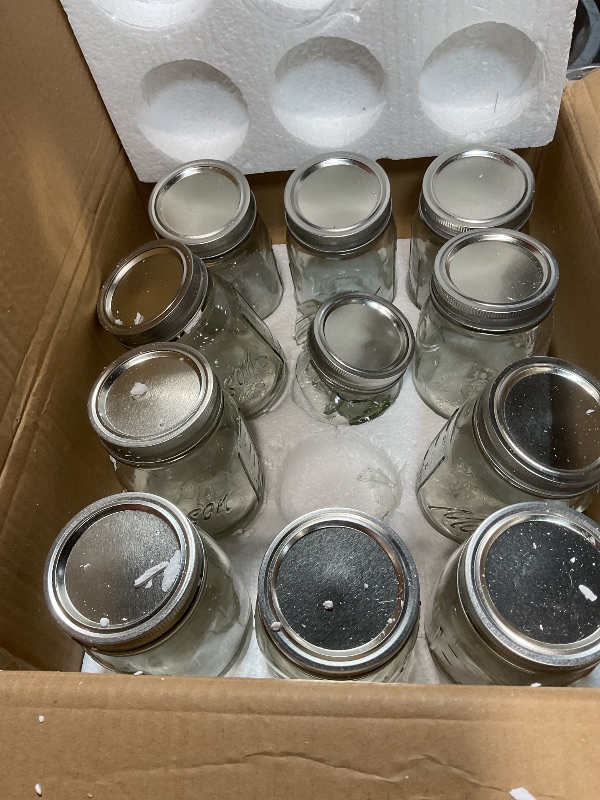 Photo 1 of **2 HEAVY DAMAGE**Paksh Novelty Mason Jars 16 oz - 12-Pack Regular Mouth Glass Jars with Lid & Seal Bands - Airtight Container for Pickling, Canning, Candles, Home Decor, Overnight Oats, Fruit Preserves, Jam or Jelly