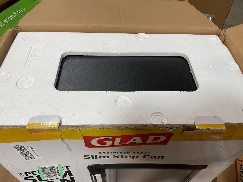 Photo 1 of **HAS BIG DENT** Glad Slim Trash Can with Clorox Odor Protection - Narrow Kitchen Garbage Bin with Soft Close Lid, Step On Foot Pedal and Waste Bag Roll Holder, Stainless Steel, 12 Gallon/45 Liter