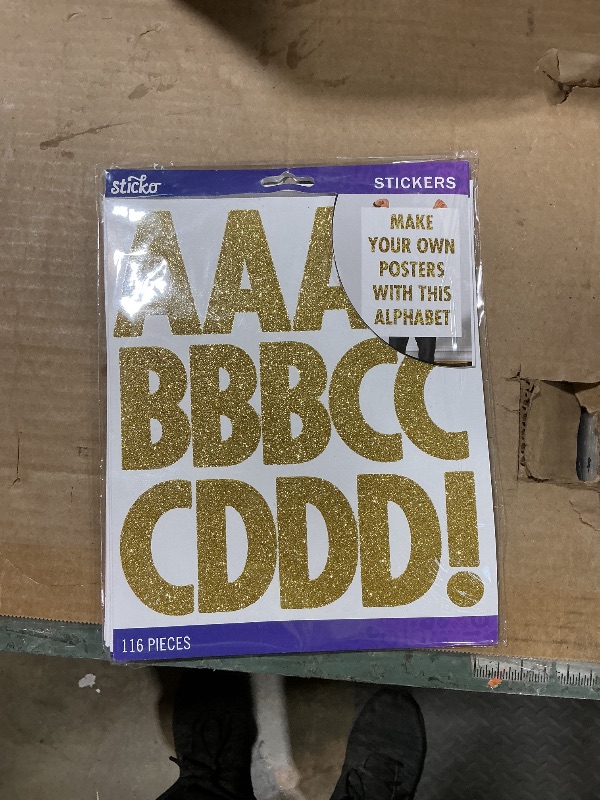 Photo 1 of ** MISSING LETTERS Q,R,S,T*** Sticko Alphabet Stickers, Regular X-Large, Gold Glitter Futura