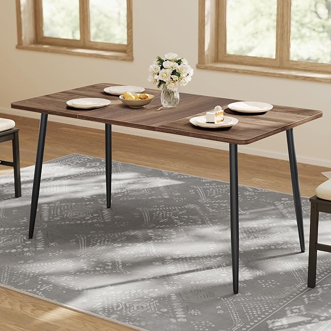 Photo 1 of ***USED***VASAGLE Dining Table for 4-6 People, Modern Farmhouse Dining Room Table, Quick Assembly, Heat-Resistant Tabletop, 55.1 x 29.5 x 29.5 Inches, for Kitchen, Natural Walnut and Ink Black
