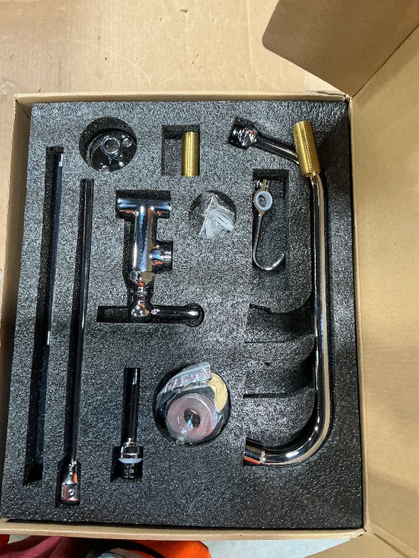 Photo 1 of ***MISSING ASSEMBLY PIECE(S)*** Commercial Sink Faucet with Sprayer, Wall Mount, 12' Swing Spout, 8 Adjustable Center, 25' Height for Restaurant Compartment Sink, Industrial, Chrome