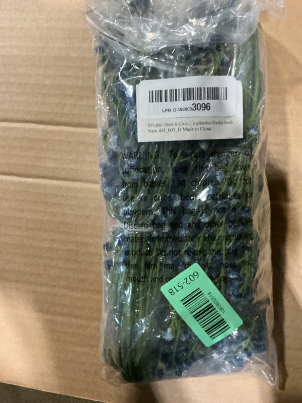 Photo 1 of 10 Pcs Baby's Breath Artificial Flowers Bulk 3 Branches Faux Baby Breath Plastic Flowers Fake Gypsophila Flower Arrangement for Crafts Fake Flowers Bouquet for Wedding Home Decor Blue Baby Breath
