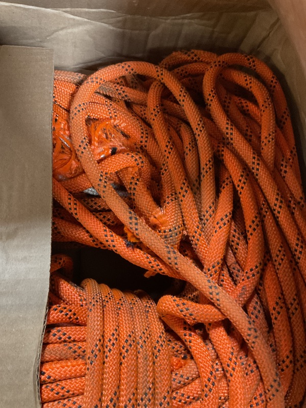 Photo 1 of *** MAJOR DAMAGE***VEVOR Double Braided Polyester Rope, 1/2 in x 220 ft, 48 Strands, 8000 LBS Breaking Strength Outdoor Climbing Rope, Arborist Rigging Rope for Rock Hiking Camping Swing Rappelling Rescue, Orange/Black