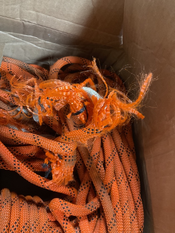 Photo 1 of *** MAJOR DAMAGE***VEVOR Double Braided Polyester Rope, 1/2 in x 220 ft, 48 Strands, 8000 LBS Breaking Strength Outdoor Climbing Rope, Arborist Rigging Rope for Rock Hiking Camping Swing Rappelling Rescue, Orange/Black