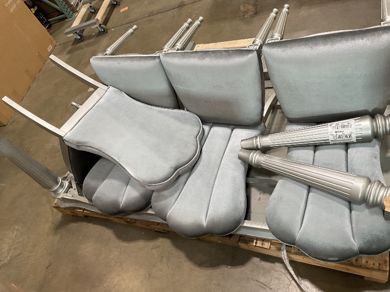 View 8 of *** USED/MAJOR DAMAGE/INCLUDES FOUR CHAIRS***Furniture of America Seabliss Glam Solid Wood 84-inch Dining Table with Turned Fluted Legs, Seats up to 6, for Home, Kitchen, Living Room, Silver