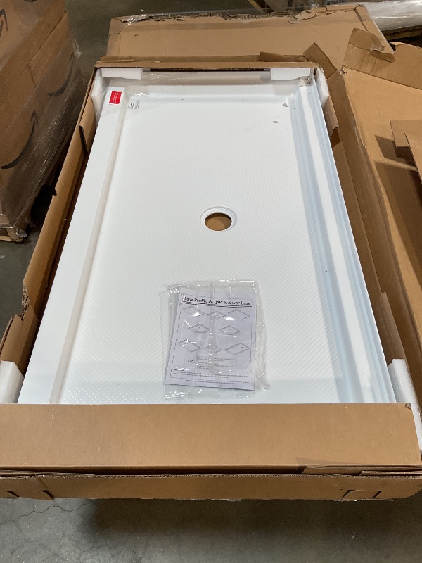 Photo 1 of *** MAJOR DAMAGE***DreamLine SlimLine 32 in. D x 60 in. W x 2 3/4 in. H Center Drain Single Threshold Shower Base in White, DLT-1132600