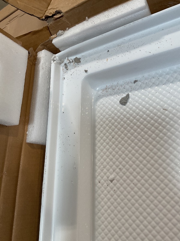 Photo 1 of *** MAJOR DAMAGE***DreamLine SlimLine 32 in. D x 60 in. W x 2 3/4 in. H Center Drain Single Threshold Shower Base in White, DLT-1132600