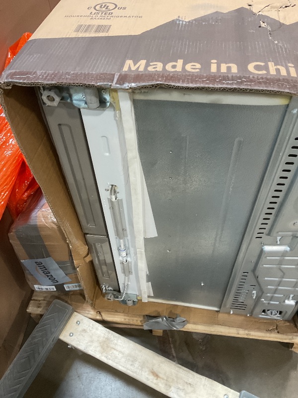 Photo 1 of **BROKEN FAN AND PAN ON BACKSIDE/DIRT/ DENT/ SCRAPES FROM TRANSPORT/ FOR PARTS ONLY **COWSAR 20 Cu.ft French Door Refrigerator with Nugget & Cube Ice Maker, External Water Dispenser,Stainless Steel, Smart Digital Controls –Fingerprint-Resistant for Kitche