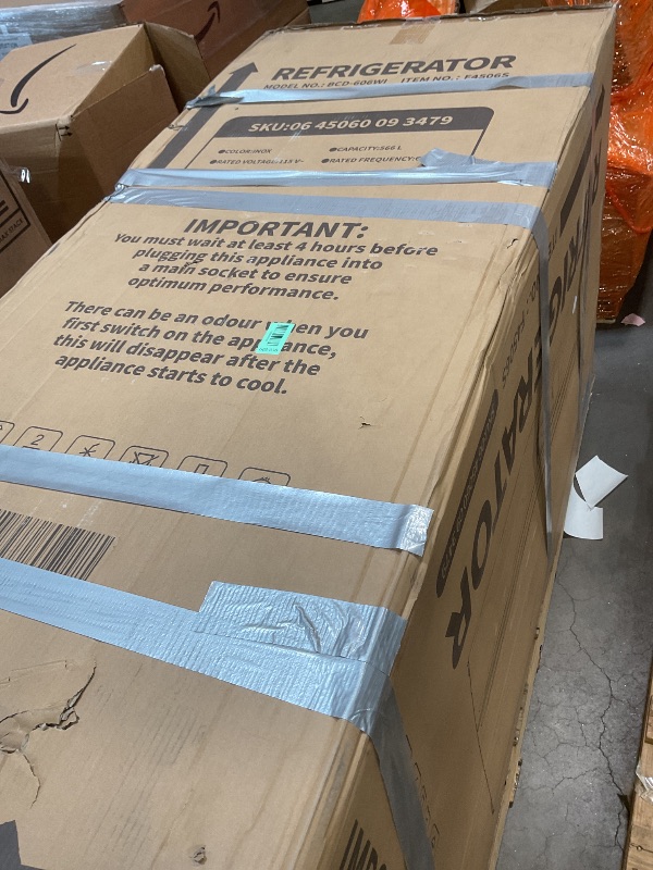 Photo 1 of **BROKEN FAN AND PAN ON BACKSIDE/DIRT/ DENT/ SCRAPES FROM TRANSPORT/ FOR PARTS ONLY **COWSAR 20 Cu.ft French Door Refrigerator with Nugget & Cube Ice Maker, External Water Dispenser,Stainless Steel, Smart Digital Controls –Fingerprint-Resistant for Kitche
