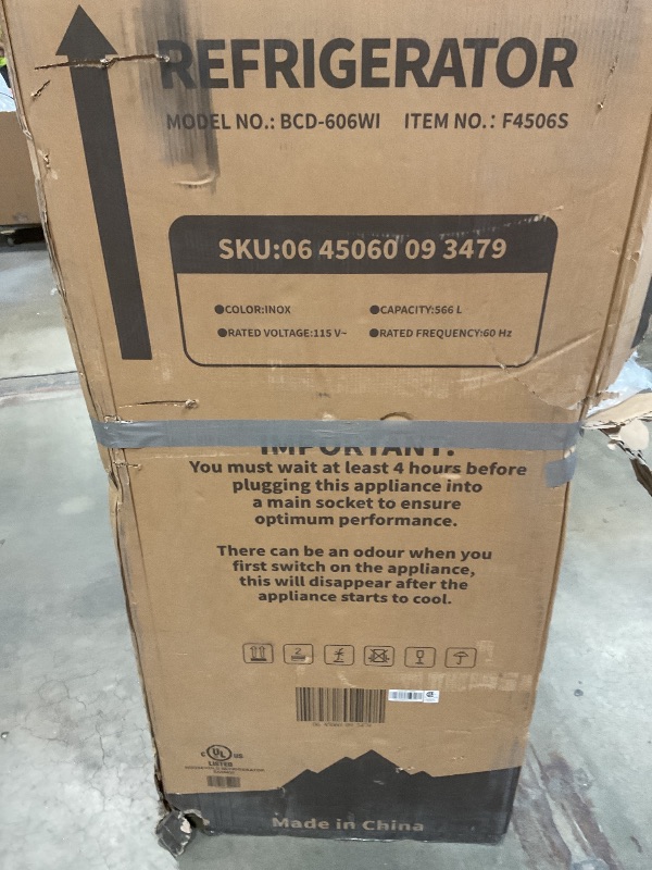 Photo 1 of **BROKEN FAN AND PAN ON BACKSIDE/DIRT/ DENT/ SCRAPES FROM TRANSPORT/ FOR PARTS ONLY **COWSAR 20 Cu.ft French Door Refrigerator with Nugget & Cube Ice Maker, External Water Dispenser,Stainless Steel, Smart Digital Controls –Fingerprint-Resistant for Kitche