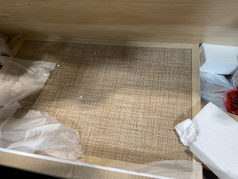 Photo 1 of **FOR PARTS/ MISSING ASSEMBLY PIECES** Kova Light Oak/Black Accent Cabinet Natural Cane Rattan Doors with metal base and Adjustable Shelf