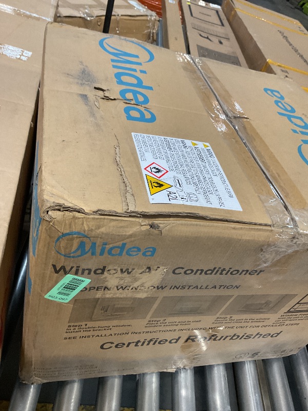 Photo 1 of **CRACK DAMAGEON CORNER**Midea 12,000 BTU U-Shaped Smart Inverter Window Air Conditioner–Cools up to 550 Sq. Ft., Ultra Quiet with Open Window Flexibility, Compatible with Alexa/Google Assistant, 35% Energy Savings (Renewed)