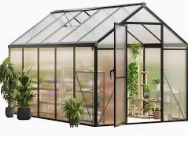 Photo 1 of **SELLING FOR PARTS. ONE BOX OF TWO. DIRT. CRACKS**Garvey 6 x 10' greenhouse with slide door black frame