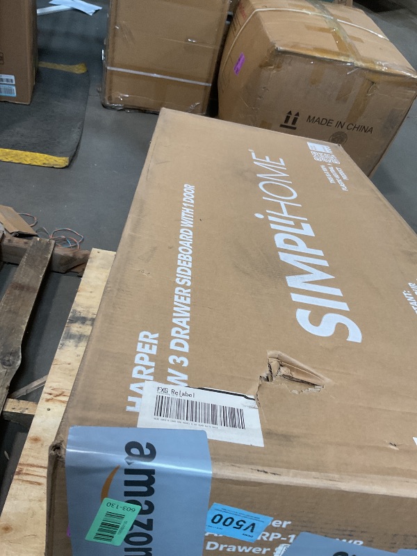 Photo 1 of ***FOR PARTS / PIECES ARE DAMAGED & SOME PARTIALLY ASSEMBLED*** Harper Walnut Brown Solid Wood Buffet with Storage and Tapered Legs