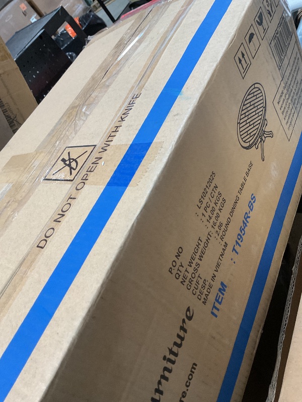 View 3 of **2  BOXES**Roundhill Furniture Prato Round Antique White and Distressed Oak Two-tone Finish Wood Dining Table