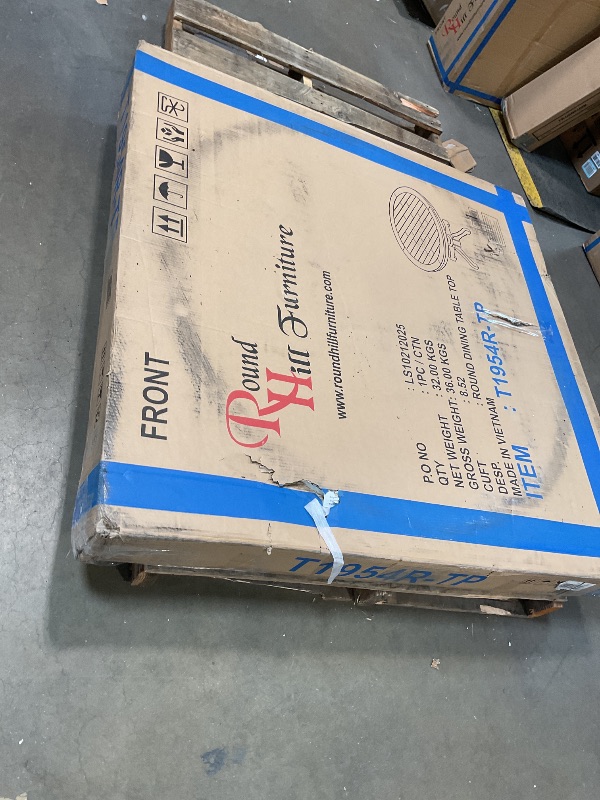View 6 of **2  BOXES**Roundhill Furniture Prato Round Antique White and Distressed Oak Two-tone Finish Wood Dining Table