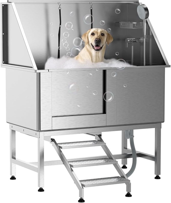 Photo 1 of **DENT**Garvee 50" Pet Dog Grooming Tub with Removable Ramp, Professional Stainless Steel Dog Washing Station, for Large, Medium, Small Pets, Washing Pets for Home Right Door