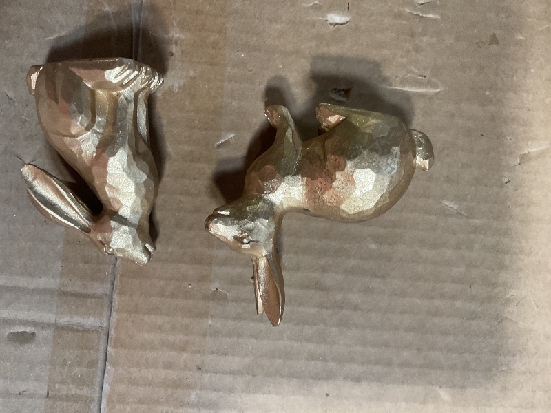 Photo 1 of * TWO ONLY, SEE SECOND PHOTO FOR ACTUAL PRODUCT * DN DECONATION Golden Polyresin Bunny Decor Rabbit Figurines, Easter Bunny Statue Set of 3 for Spring Tabletop Decor