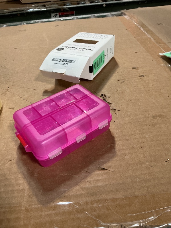 Photo 1 of **Minor scratches** New Foldable & Double Protection Portable Weekly Pill Organizer 2 Times A Day with Etched Labels, AM PM 7 Day Week Medicine Box, Daily Travel Pill Case Dispenser for Vitamin, Supplement - Clear Pink