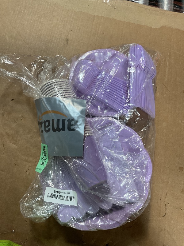 Photo 1 of 175 Pcs Light Purple Plates and Napkins Set, 25 Guest Purple Party Supplies Include Scalloped Plate Paper Napkin Cup Forks Knives Disposable Plastic Cutlery for Wedding Baby Shower Birthday Party
