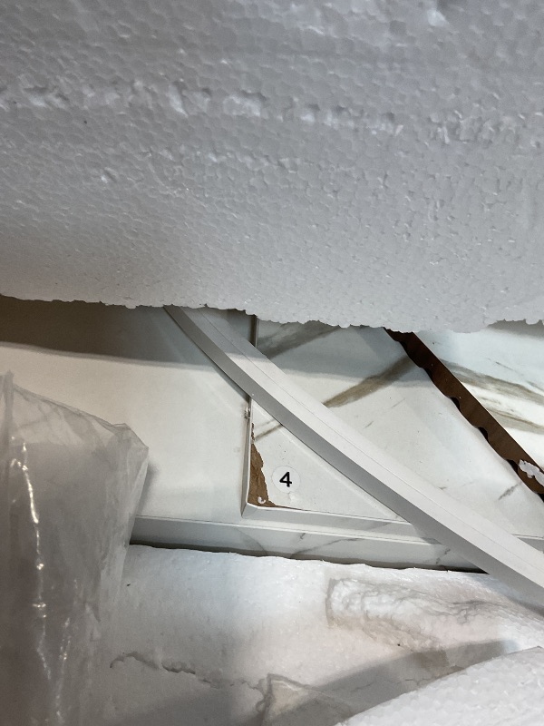 Photo 1 of **DAMAGE TO CORNERS**Dining Room Island Table with LED Lights – Modern Marble-Look Tabletop for 6–8 – Sleek Grille Design, White Finish – Ideal for Kitchen, Home, or Living Room