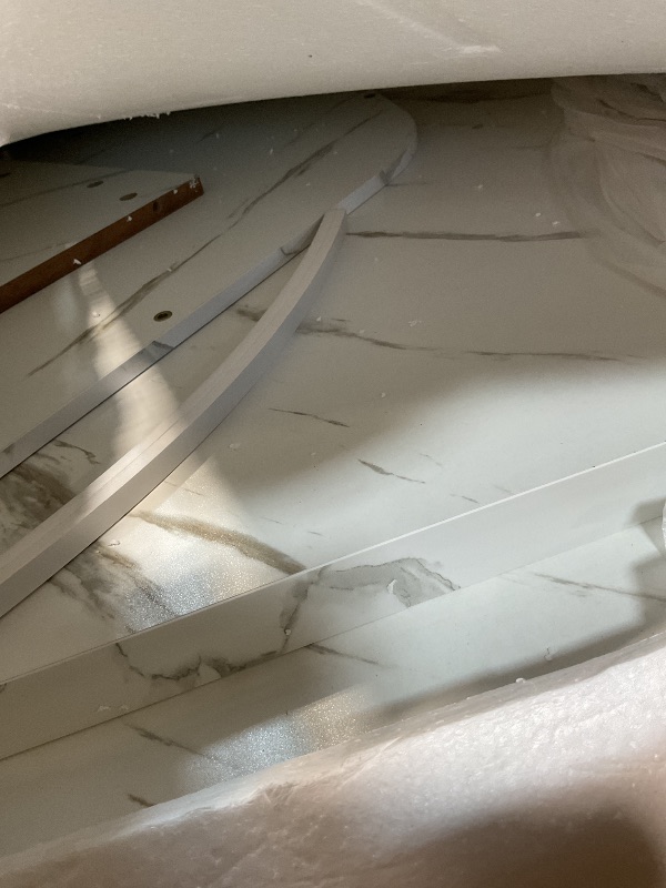 Photo 1 of **DAMAGE TO CORNERS**Dining Room Island Table with LED Lights – Modern Marble-Look Tabletop for 6–8 – Sleek Grille Design, White Finish – Ideal for Kitchen, Home, or Living Room