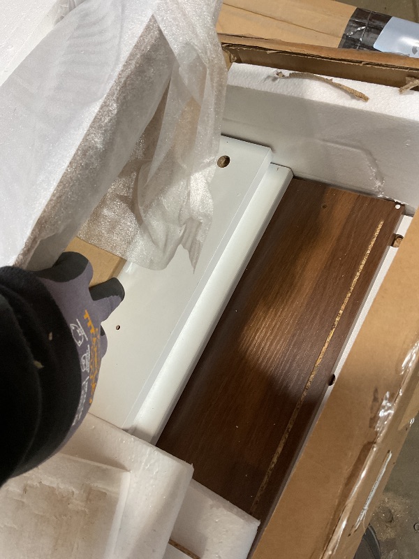 Photo 1 of **SELLING FOR PARTS AS PARTIAL SET. ONE BOX OF TWO**Garvee 72" Farmhosue Bar Cabinet with Sliding Barn Door, Large Kitchen Buffet with Hutch Wine with Charging Station, 2 Drawers, 8 Storage Shelves, LED Rustic Coffee Bar for Dining (White)