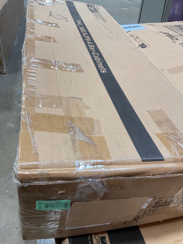 Photo 1 of **SELLING FOR PARTS AS PARTIAL SET. ONE BOX OF TWO**Garvee 72" Farmhosue Bar Cabinet with Sliding Barn Door, Large Kitchen Buffet with Hutch Wine with Charging Station, 2 Drawers, 8 Storage Shelves, LED Rustic Coffee Bar for Dining (White)