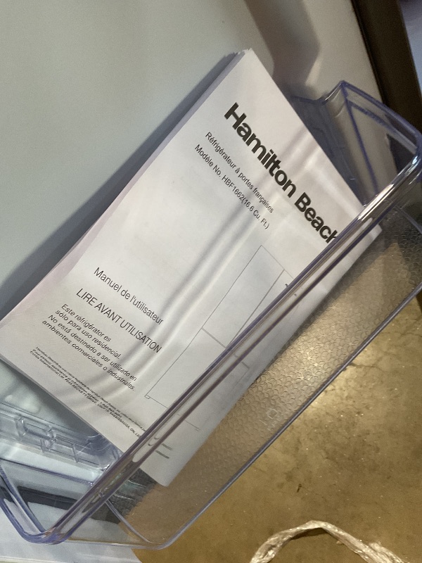 Photo 1 of **DIRT/SCRATCHES**Hamilton Beach HBF1662 French Door Full Size Counter Depth Refrigerator with Freezer Drawer, 16.6 cu ft, Stainless