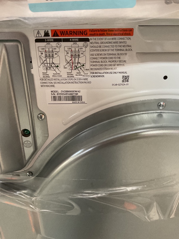 Photo 1 of **SCRAPES ON THE SIDE**Samsung 4.0 cu. ft. Electric Dryer, Compact Clothes Drying Machine, Stackable for Small Spaces w/Sensor Dry, 12 Preset Cycles, Reversible Door, Internal Drum Light, DV25B6900EW/A2, White