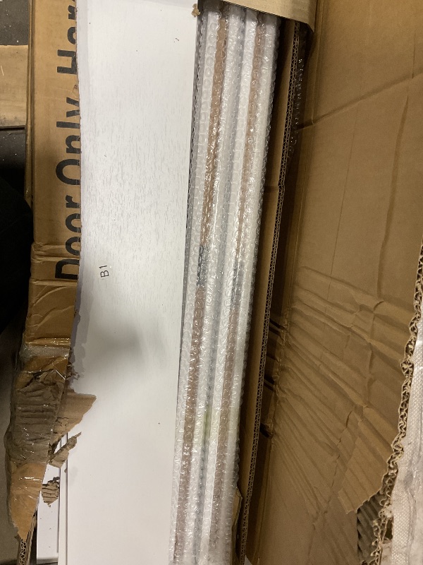 Photo 1 of **MAJOR DAMAGE TO ONE BIG PIECE. SELLING FOR PARTS** SmartStandard 36in x 96in Double MDF Sliding Barn Doors with 6.6FT Bypass Barn Door Hardware Kit, Save Space, Waterproof, Easy Install, Fit 60in-64in Openning, White