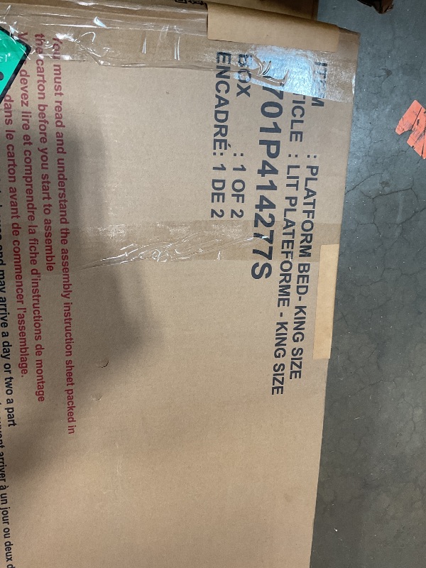 Photo 1 of **SELLING FOR PARTS AS PARTIAL SET. ONE OF TWO BOXES**Merax Modern Solid Wood King Size Platform Bed with Headboard,No Box Spring Needed,Easy Assembly,Natural