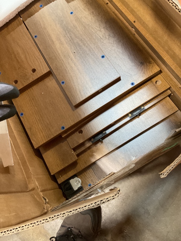 Photo 1 of **SELLING FOR PARTS.MISSING HARDWARE**0LITTLE TREE 63" L Shaped Executive Desk with Storage, Farmhouse Home Office Desk with 2-Tier Cabinets and Shelves, Large Wooden Computer Table Business Furniture Workstation Set, Brown