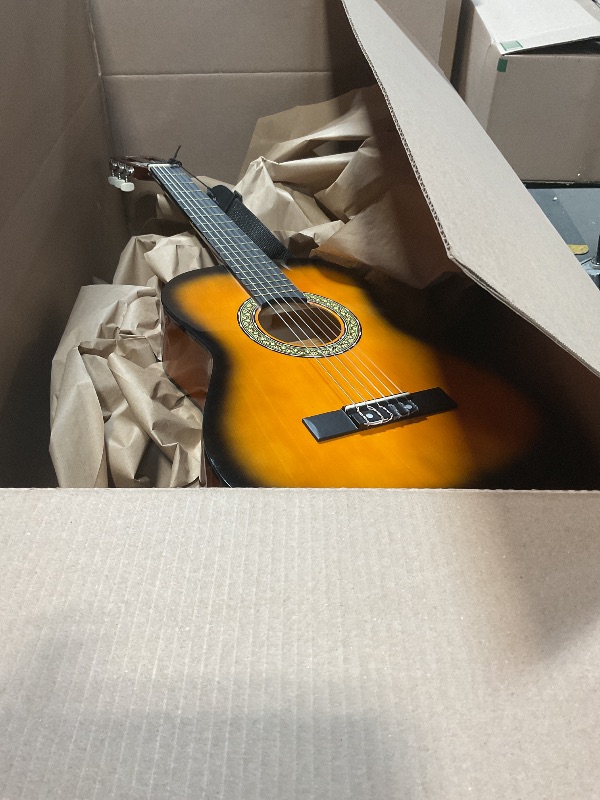 Photo 1 of ***NO ACCESSORIES JUST GUITAR***Pyle Beginner Acoustic Guitar Kit, 3/4 Junior Size All Wood Build Nylon Stringed Instrument with Strap, Extra String Set, Gig Bag, Guitars for Beginners Adults Youth, 36" Sunburst Gloss