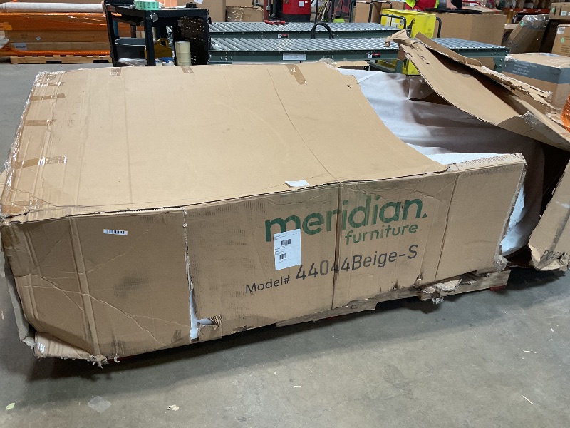 Photo 1 of ***DAMAGED BOTTOM*** Meridian Furniture 44044Beige-S Emery Collection Modern | Contemporary Sofa with Ultra Luxe Beige 460 GSM Velvet, Solid Eucalyptus Wood Inner Frame, 95" W x 45.5" D x 31" H, Beige