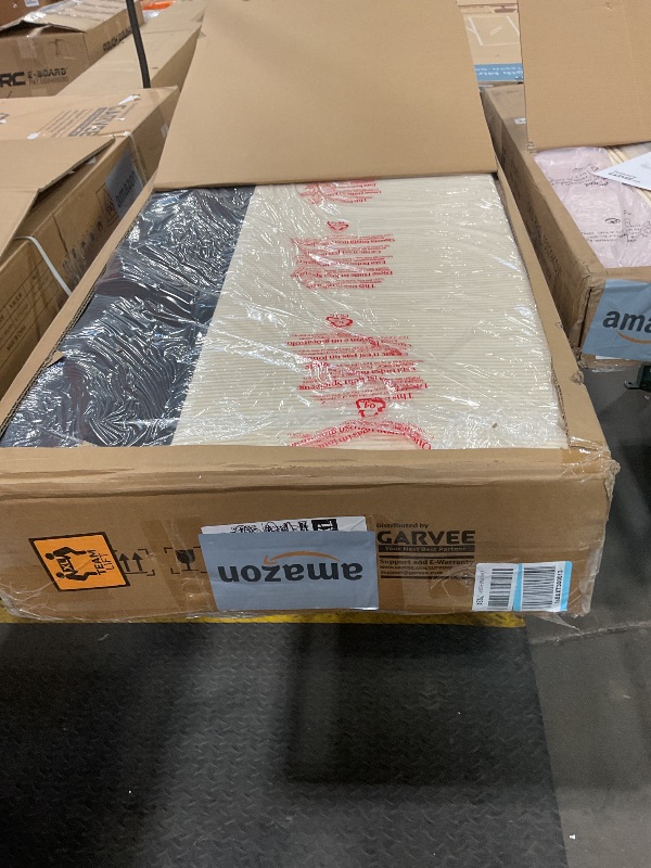 Photo 1 of **HAS BOX CUTTER DAMAGE TO HEADOARD** GarveeHome Queen Bed Frame, Upholstered Platform Corduroy Bed Frame with Vertical Channel Tufted Wingback Headboard, Strong Wooden Slats, No Box Spring Needed, Easy Assembly, Creamy Beige